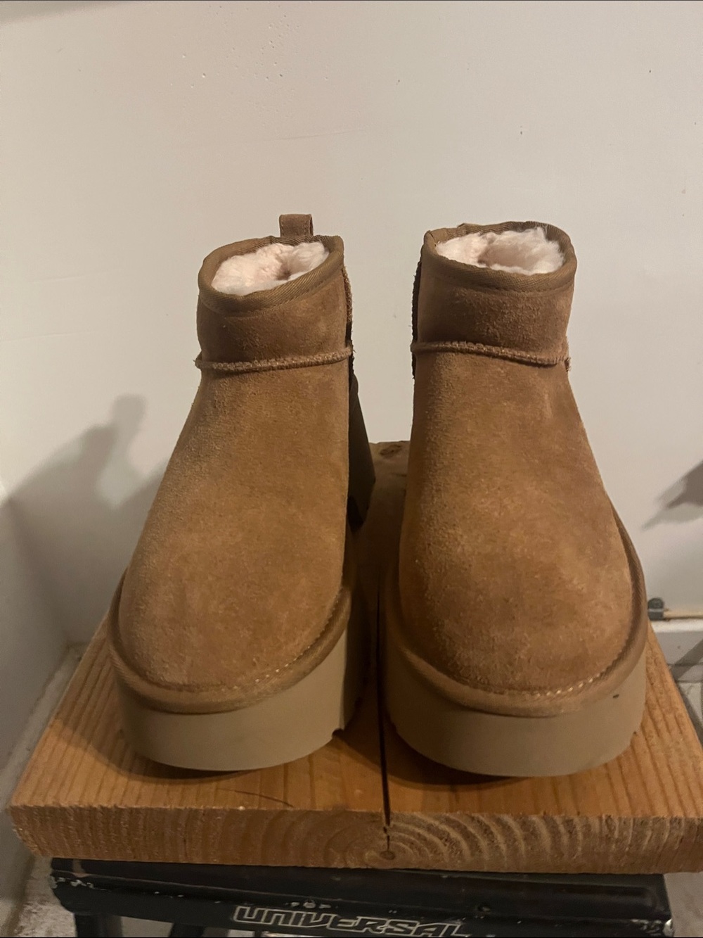 UGG Chestnut Platform Suede Shearling Booties
